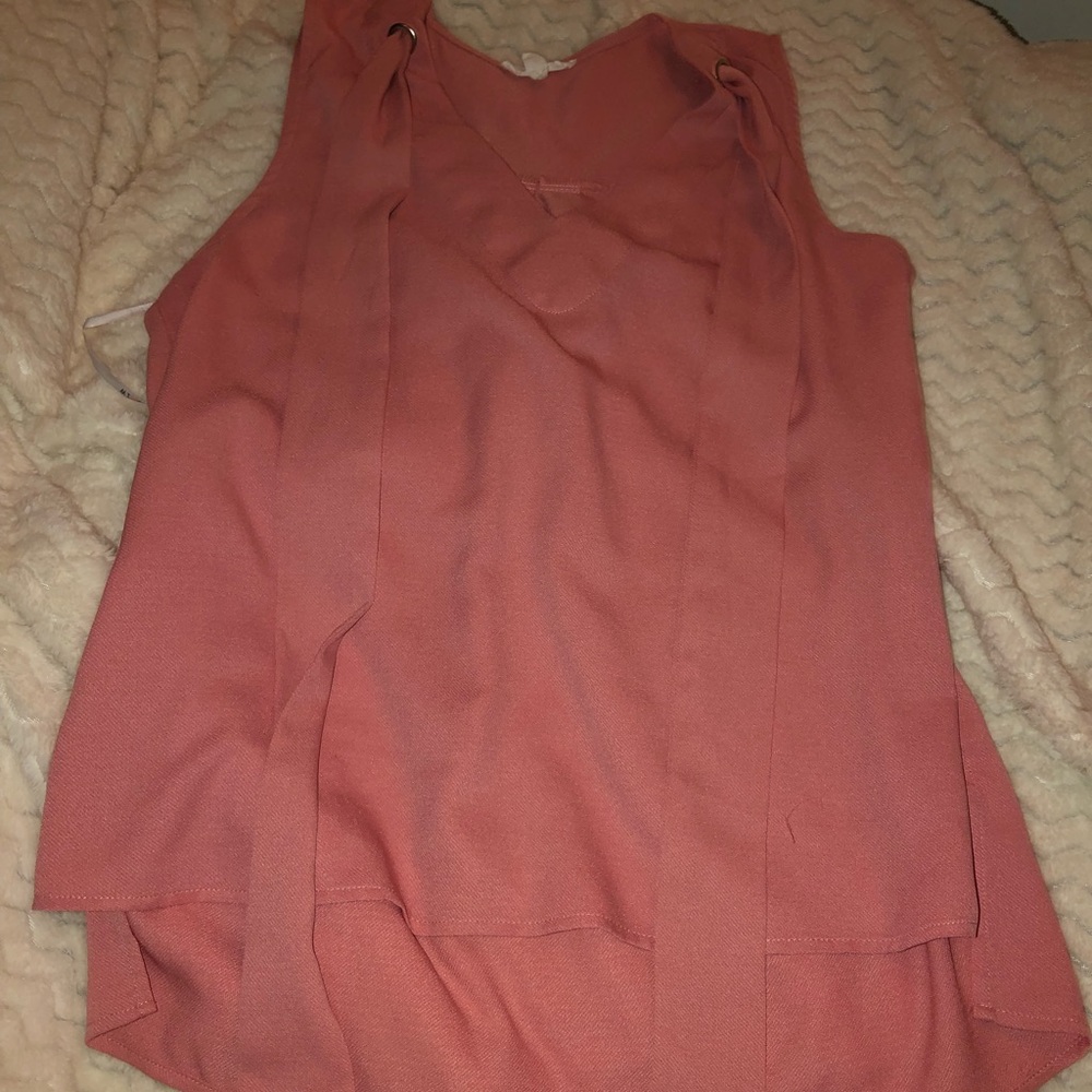 Pink Sleeveless Blouse with Tie